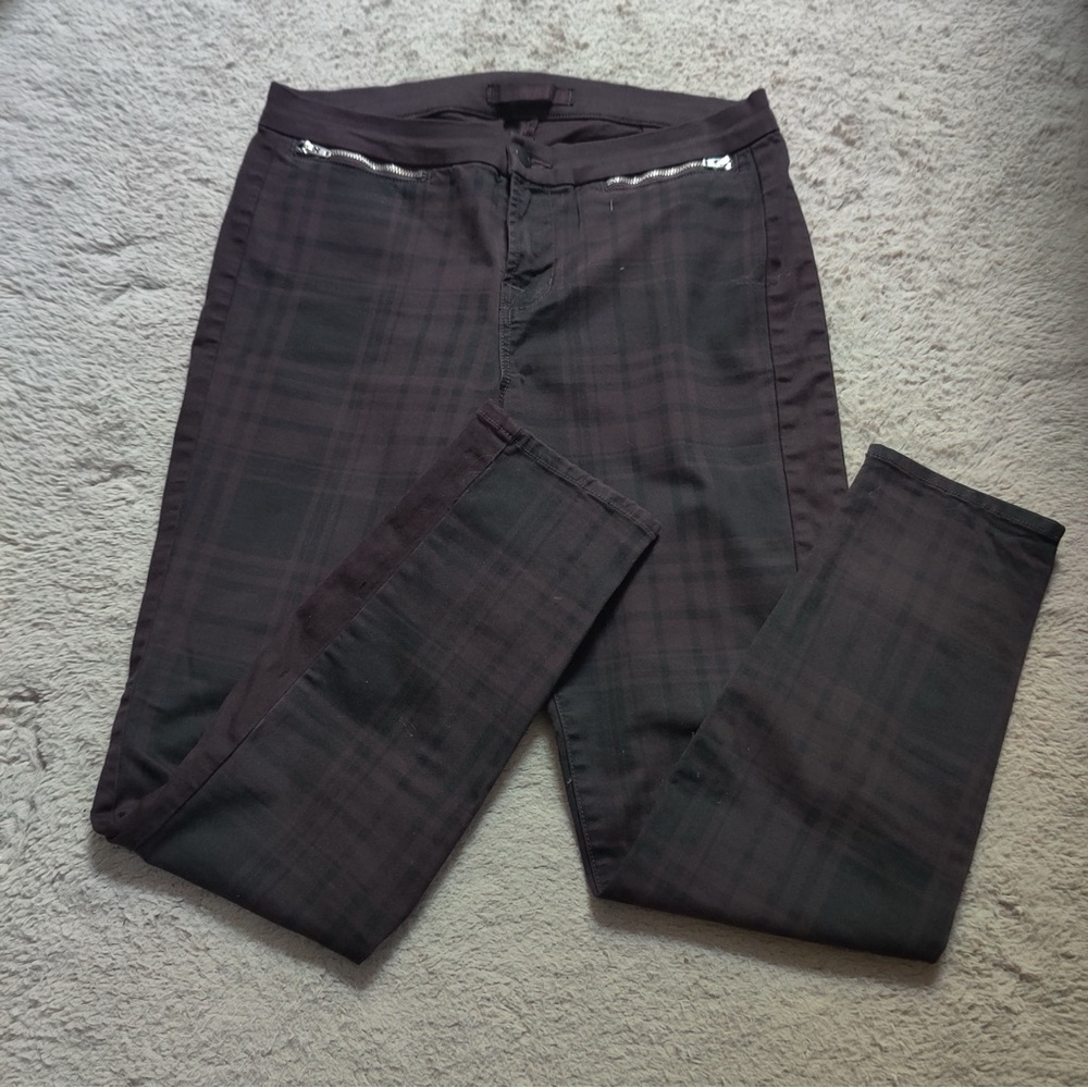 J Brand Slim Fit Pants JEANS Milla Low Rise CROPPED Chequered SKINNY Mahogany